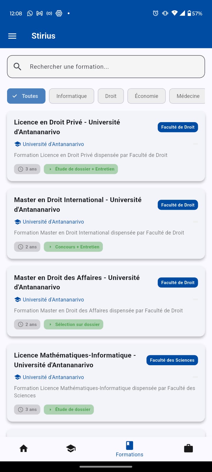 Liste des formations